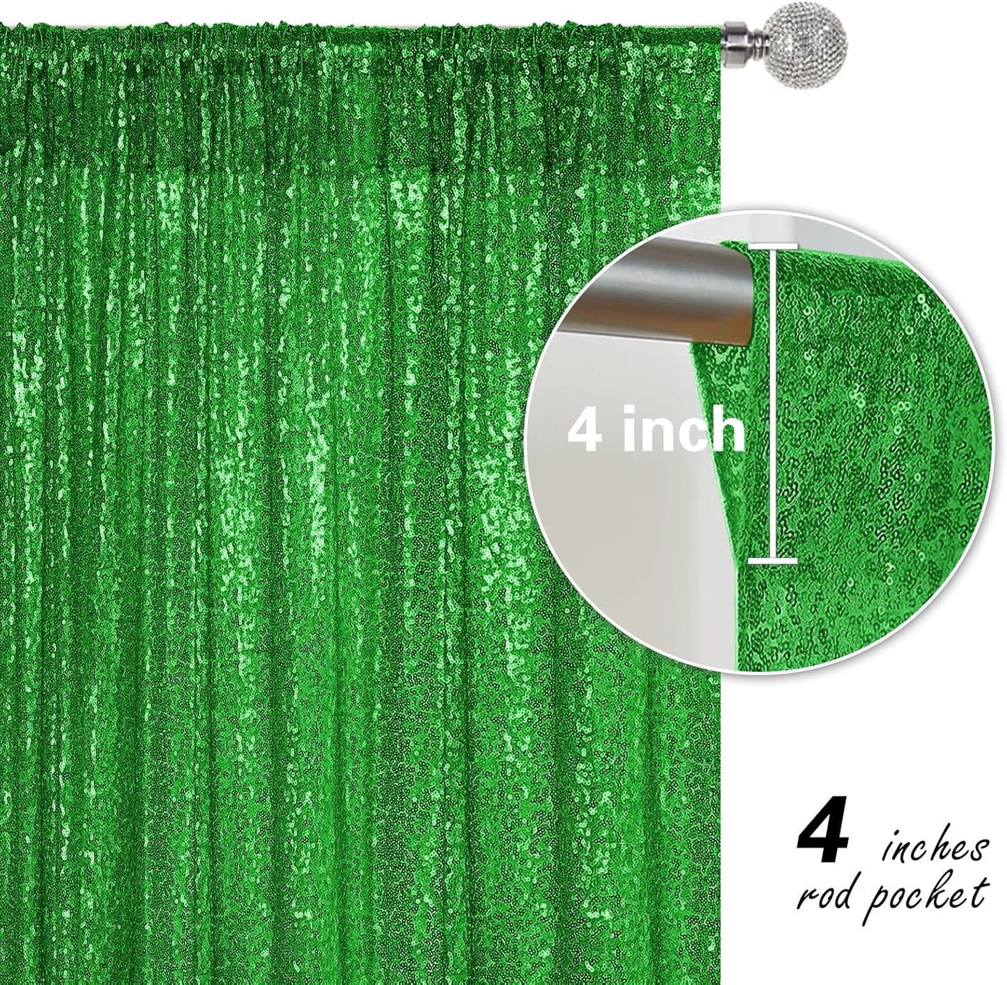 Green Sequin Backdrop Curtain 2 Pieces 2FTx8FT Glitter Photography Backdrop for Party Wedding Birthday Christmas Decorations