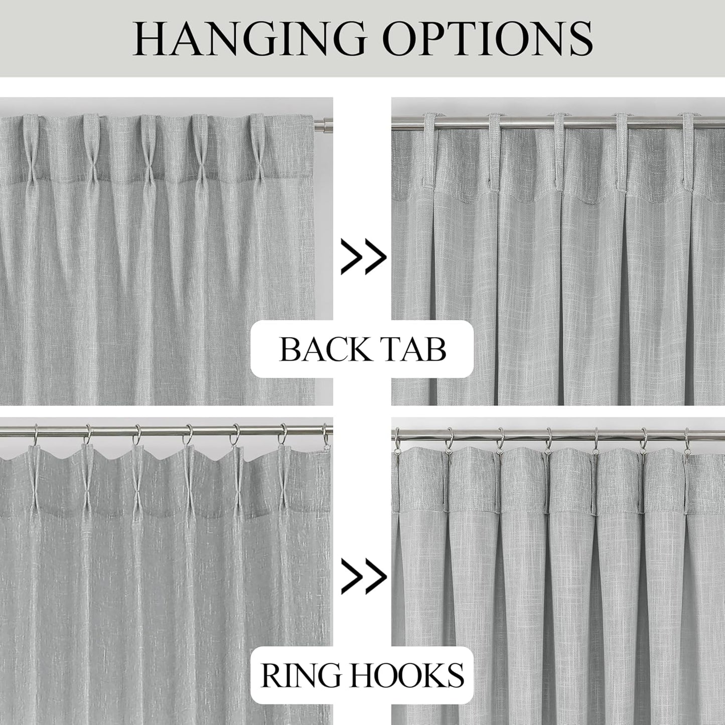 Vision Home Gray Pinch Pleated Semi Sheer Curtains Textured Light Filtering Window Curtains 95 inches for Living Room Bedroom Silver Grey Pinch Pleat Drapes with Hooks Back Tabs 2 Panels 40" Wx95 L