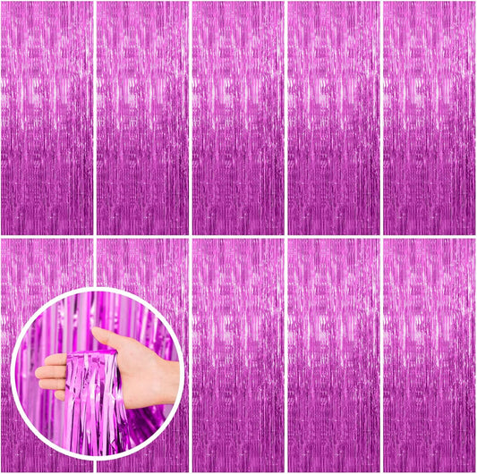 10 Pack Hot Pink Party Decorations Tinsel Curtain Streamers Foil Fringe Photo Booth Backdrop