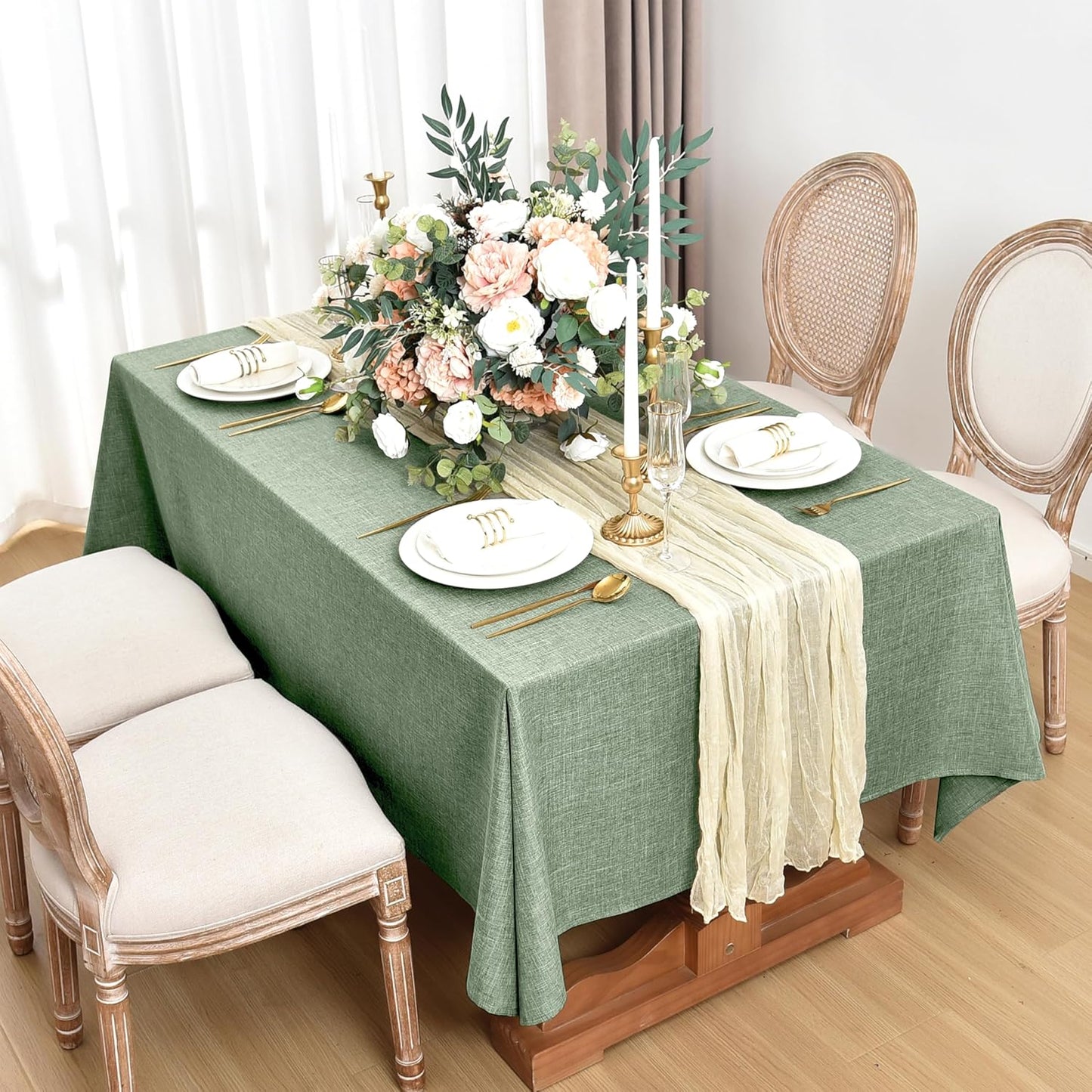 Fitable Faux Linen Tablecloths for Rectangle Tables: Water & Stain Resistant Farmhouse Table Cloth, Washable Burlap Textured Table Covers for Kitchen Dining Party(2 Pack, 60x84 Inch, Sage Green)