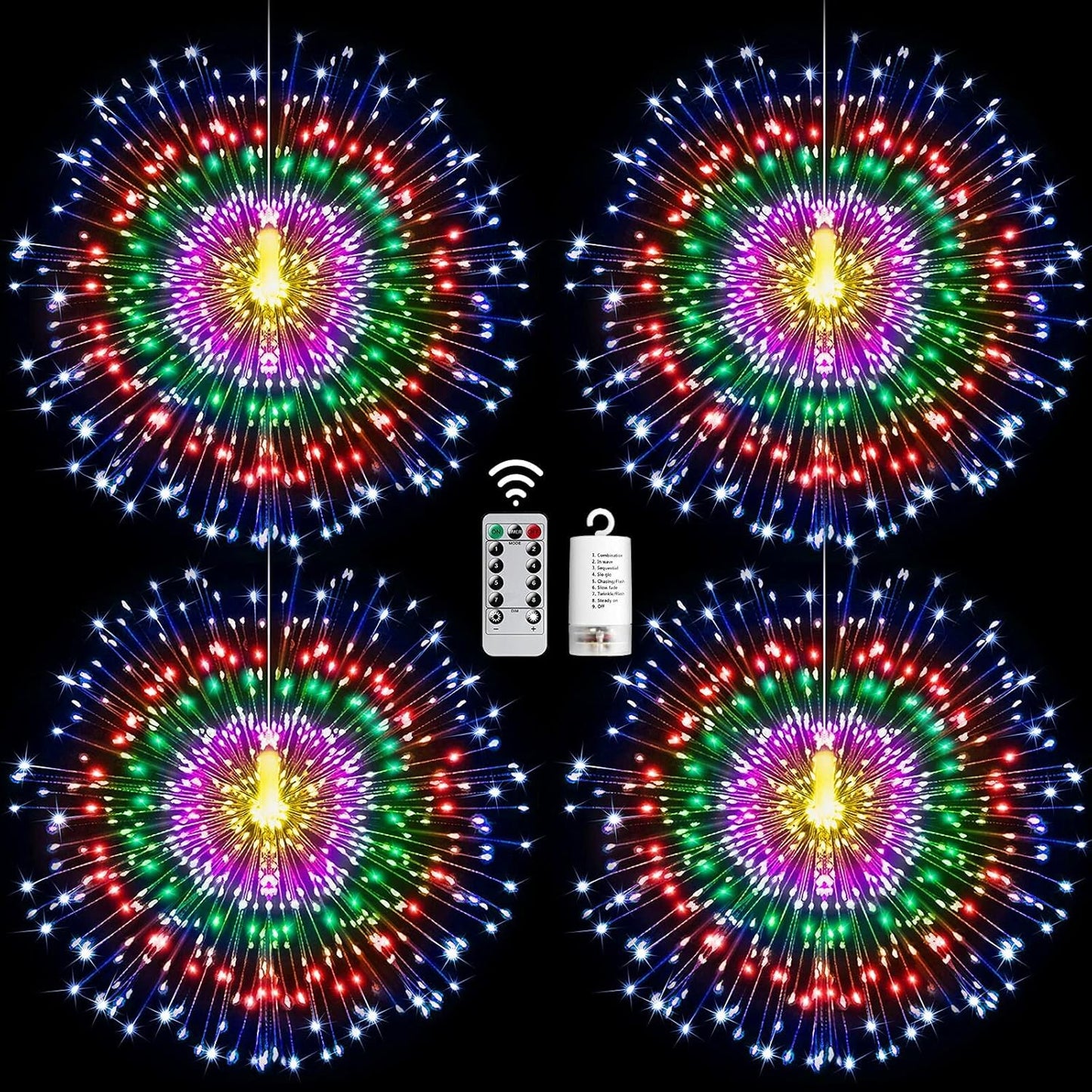 4 Pack Star String Lights Christmas Lights, 225 LED 8 Modes Dimmable with Remote Control, Waterproof Copper Wire Decorative Hanging Star Lights for Party Patio Garden Decoration (Multicolor)