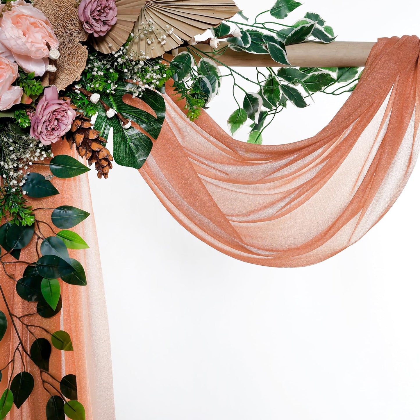 VDS Pack of 4 Panel (30 Inch X 20 Feet) Wedding Arch Draping Fabric Sheer Chiffon Fabric Drapery for Wedding Ceremony Reception Swag Backdrop Canopy Chuppah ARBO Altars Decoration (Coral Peach)