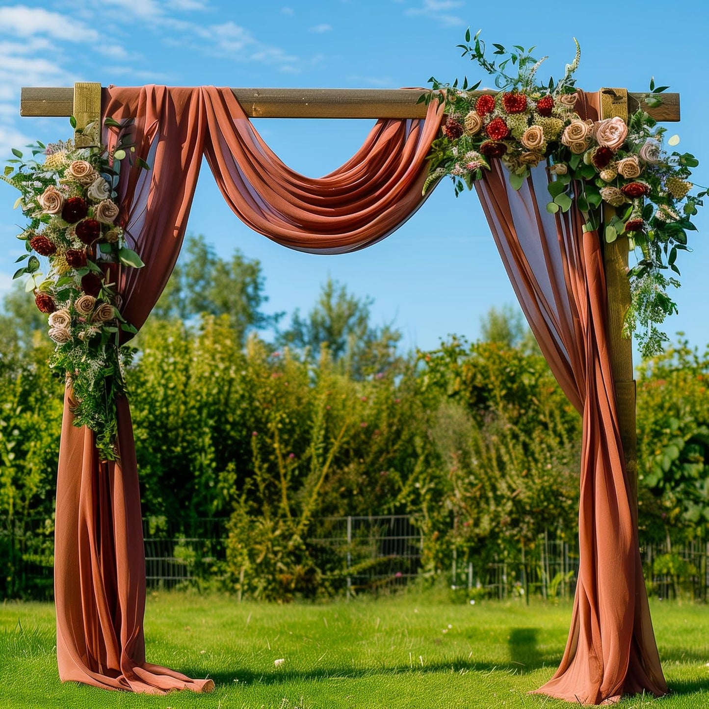 Wedding Arch Draping Fabric 4 Panels 28.7" x 20FT Terracotta Sheer Chiffon Backdrop Drapes for Wedding Ceremony Birthday Party Bridal Shower Outdoor Decoration