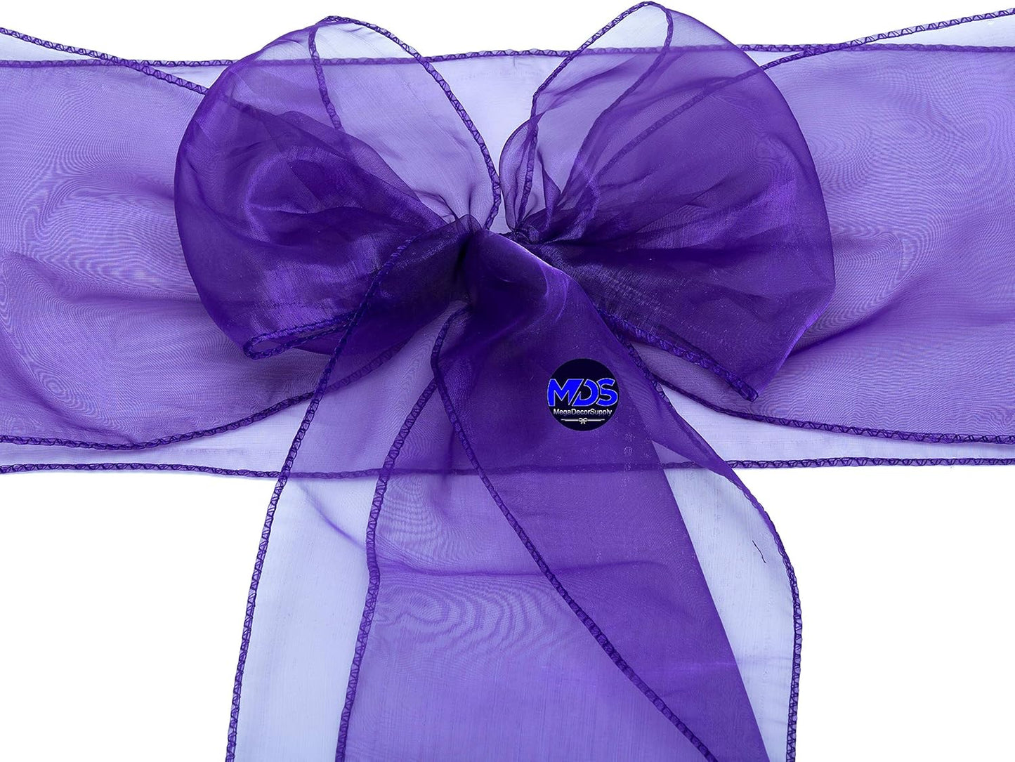 MDS Pack of 125 PCS Organza Chair Sashes Wider Dining Chair Bows Ribbon Tie Back for Wedding Party Birthday Bridal Shower Reception Event Banquet Home Chair Cover Decoration - Purple