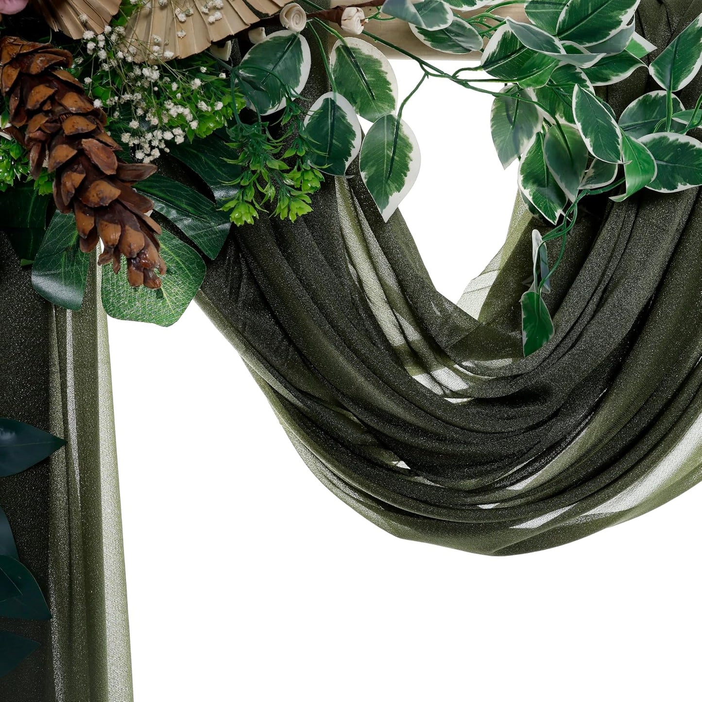 VDS Pack of 2 Panel (30 Inch X 50 Feet) Wedding Arch Draping Fabric Sheer Chiffon Fabric Drapery for Wedding Ceremony Reception Swag Backdrop Canopy Chuppah ARBO Altars Decoration (Olive)