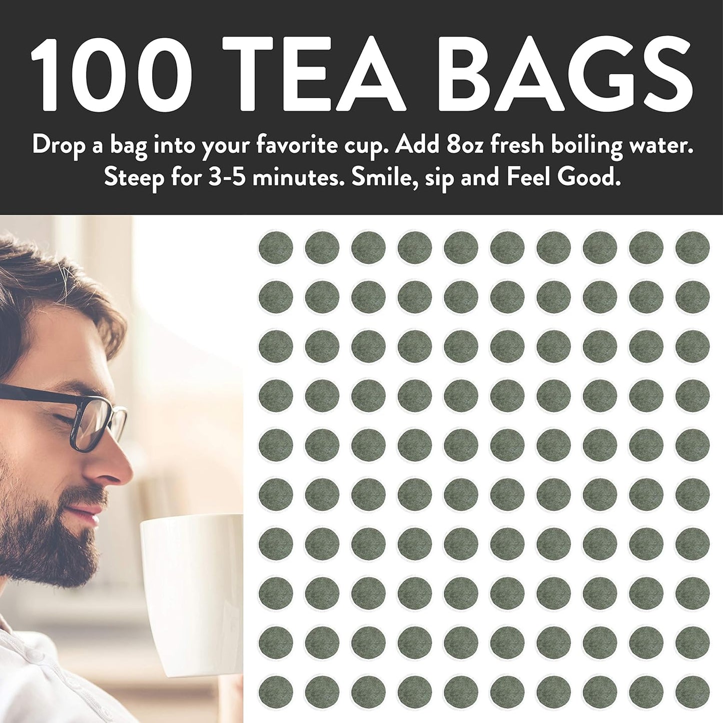 FGO Organic Moringa Tea, 100 Count, Eco-Conscious Tea Bags, Resealable Bag, Caffeine Free, Packaging May Vary (Pack of 1)