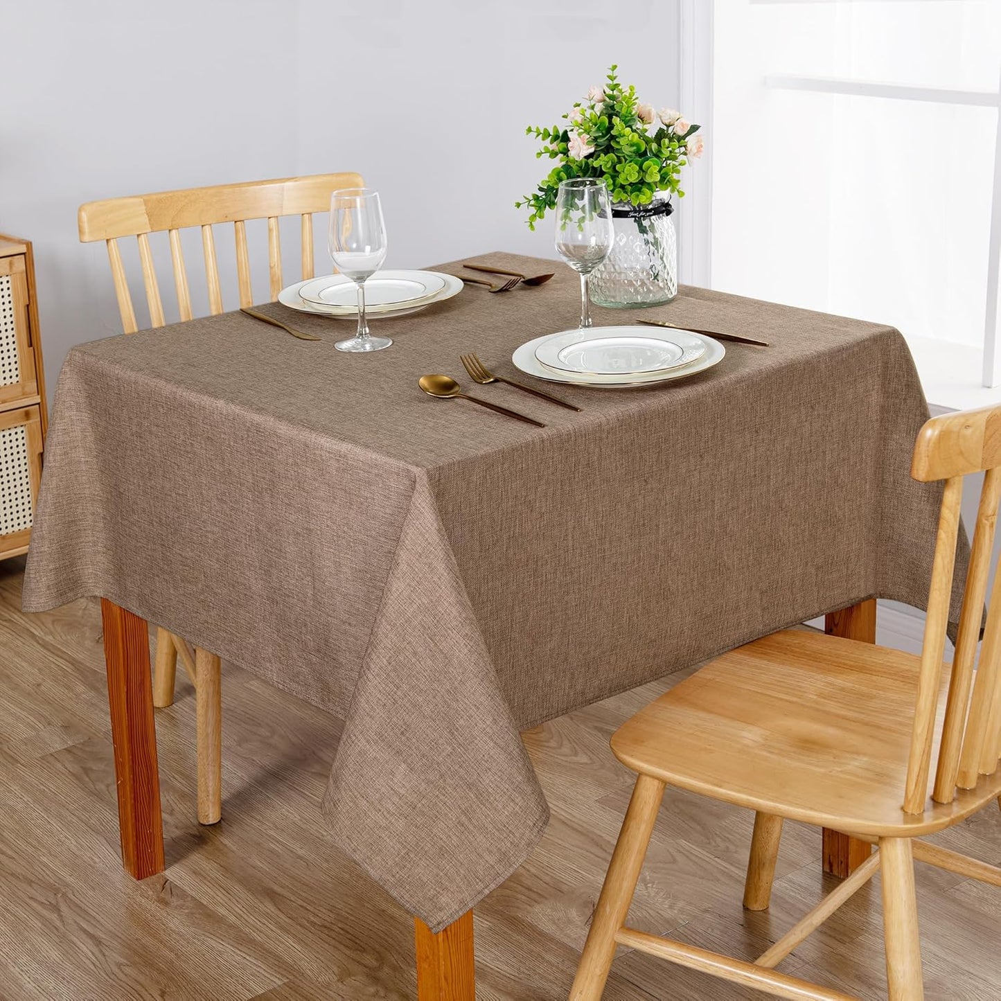 Hiasan 2 Pack Faux Linen Square Tablecloth - Wrinkle and Stain Resistant Washable Table Cloth for Kitchen Dining Room Holiday Table Cover for Party Dinner, Khaki, 54 x 54 Inch