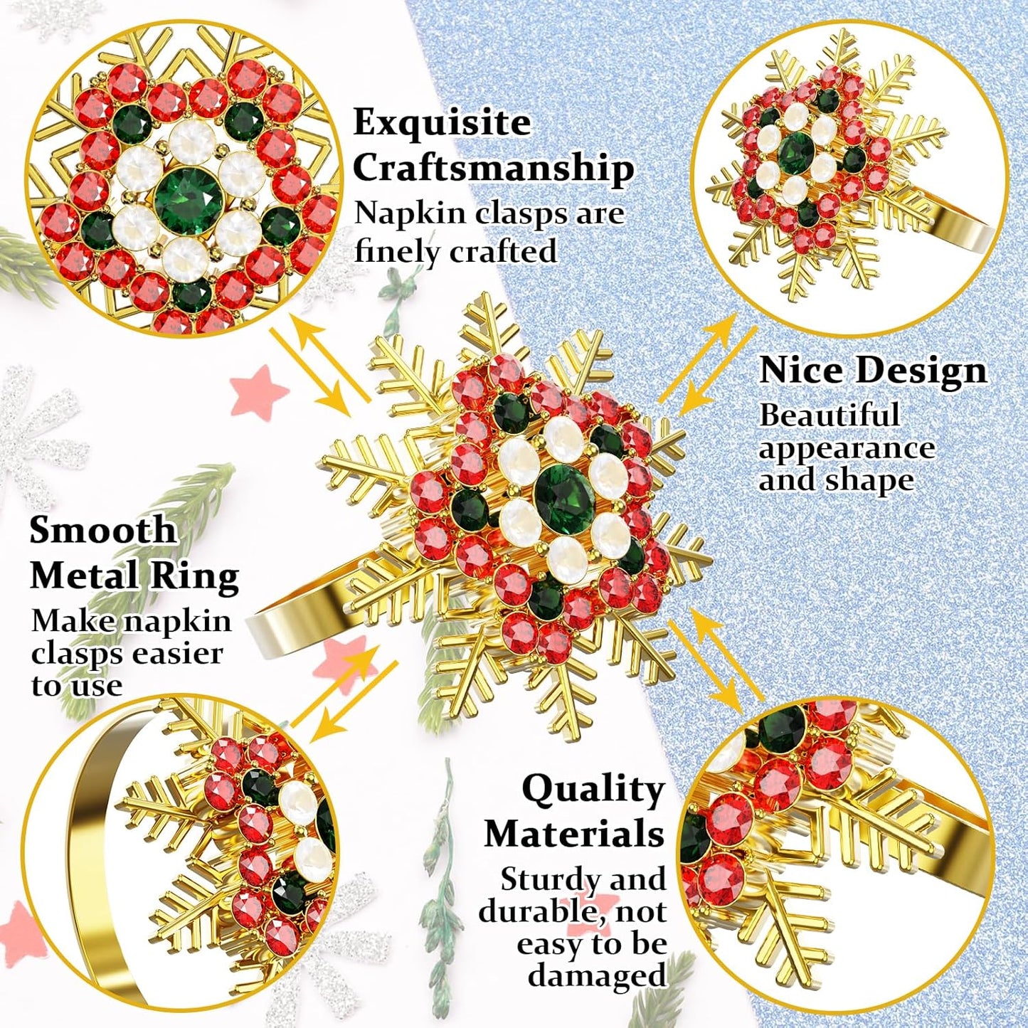 Halatool Set of 6 Christmas Napkin Rings Colorful Snowflake Napkin Holder for Christmas Thanksgiving Holiday Party Table Decoration