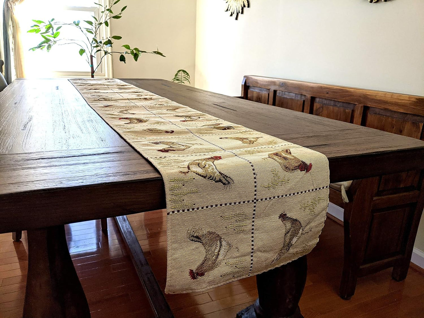 Tache Farmhouse Rooster Table Runner 90 inches Long Country Hens Chickens Antique Vintage Traditional Home Decorative Woven Tapestry Long Kitchen Dining Table Runners, 13x90