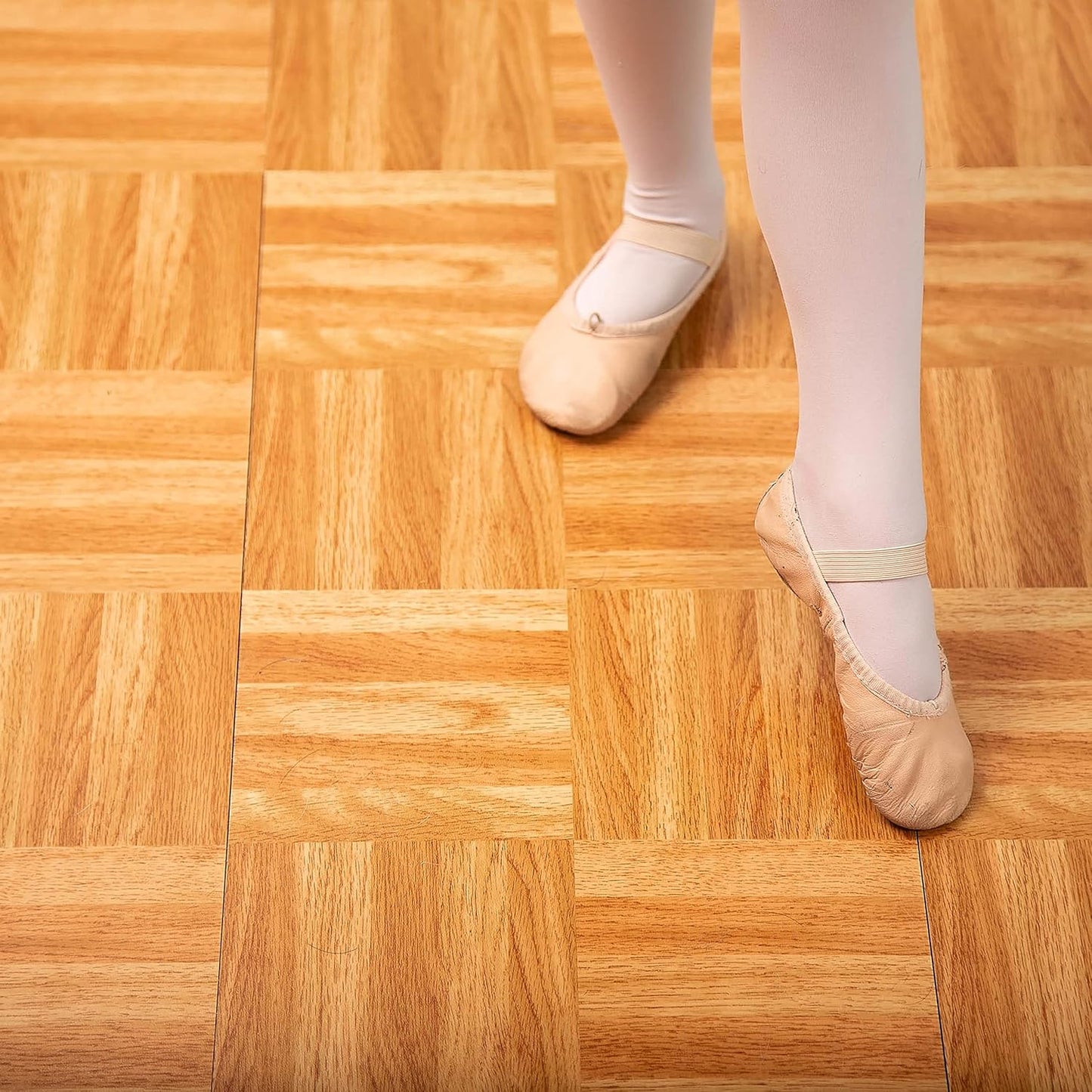 IncStores 3/8" Thick Snap Together Dance Flooring Tiles | 12”x12” Printed Vinyl Dance Floor Tiles for Practice & Performance | Beachwood | 36 Tile Pack