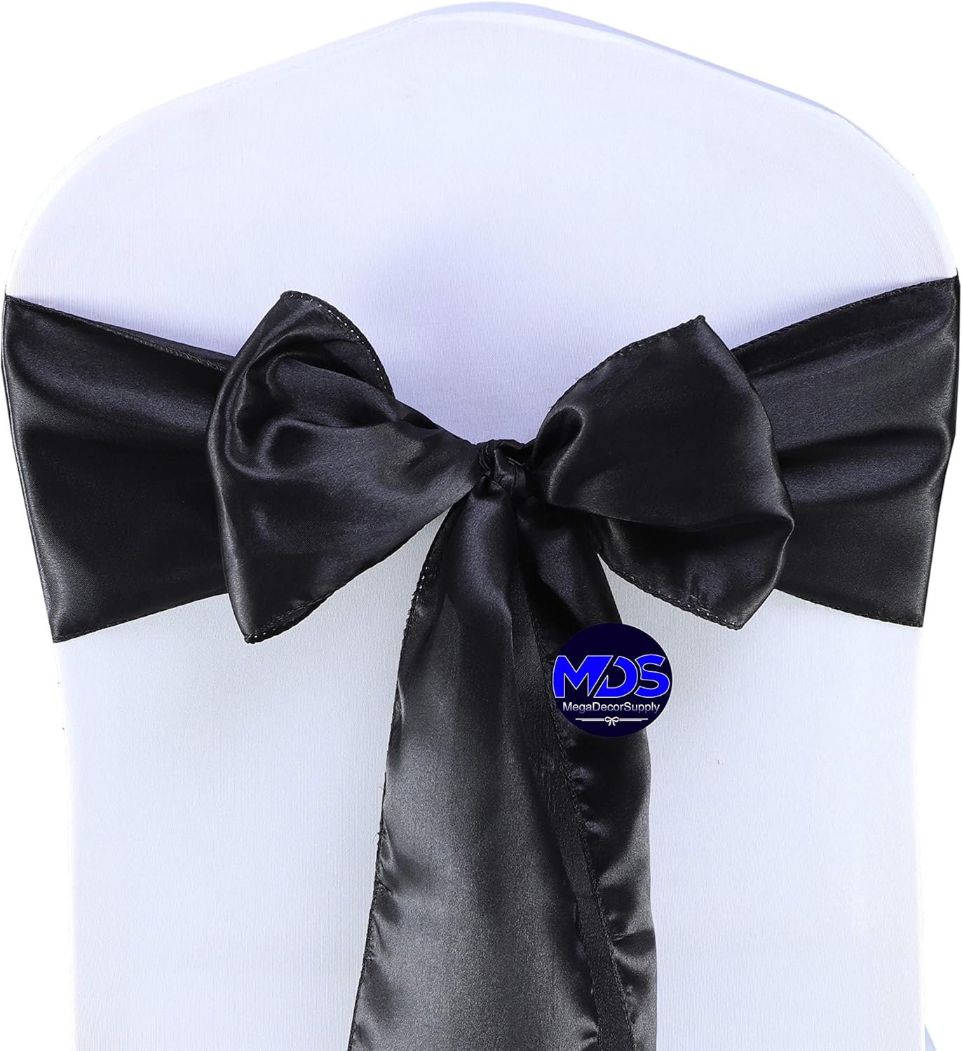 MDS Pack of 75 PCS Satin Chair Sashes Charmeuse Sateen Dining Chair Bows Ribbon Ties Back Sash for Wedding Party Birthday Home Hotel Restaurant Banquet Decoration (7 x 108 Inch, Black)