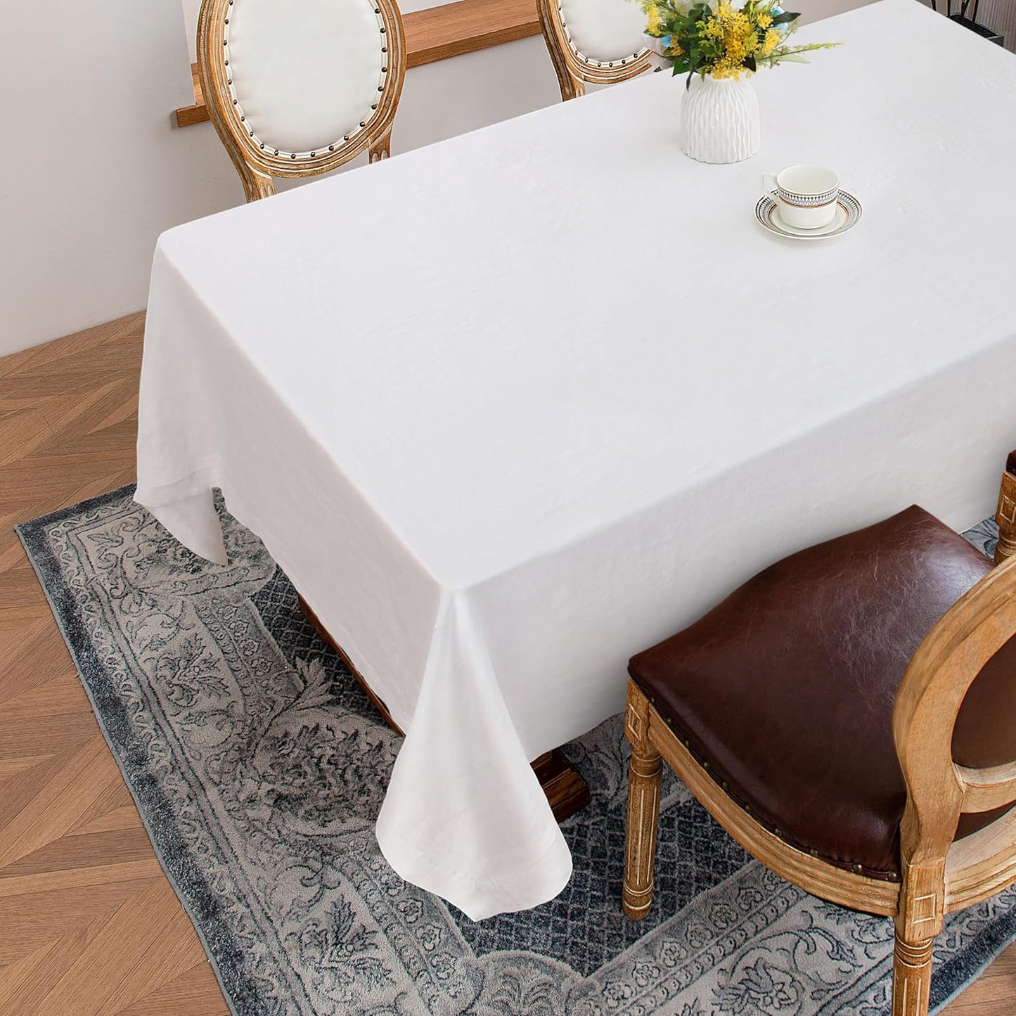 Linen World Linen Tablecloth, 100% French Linen White Tablecloth 55" x 55" Inch, Washable Square Tablecloth for Dining, Outdoor, Weddings and Restaurants, Decorative Valentine Easter