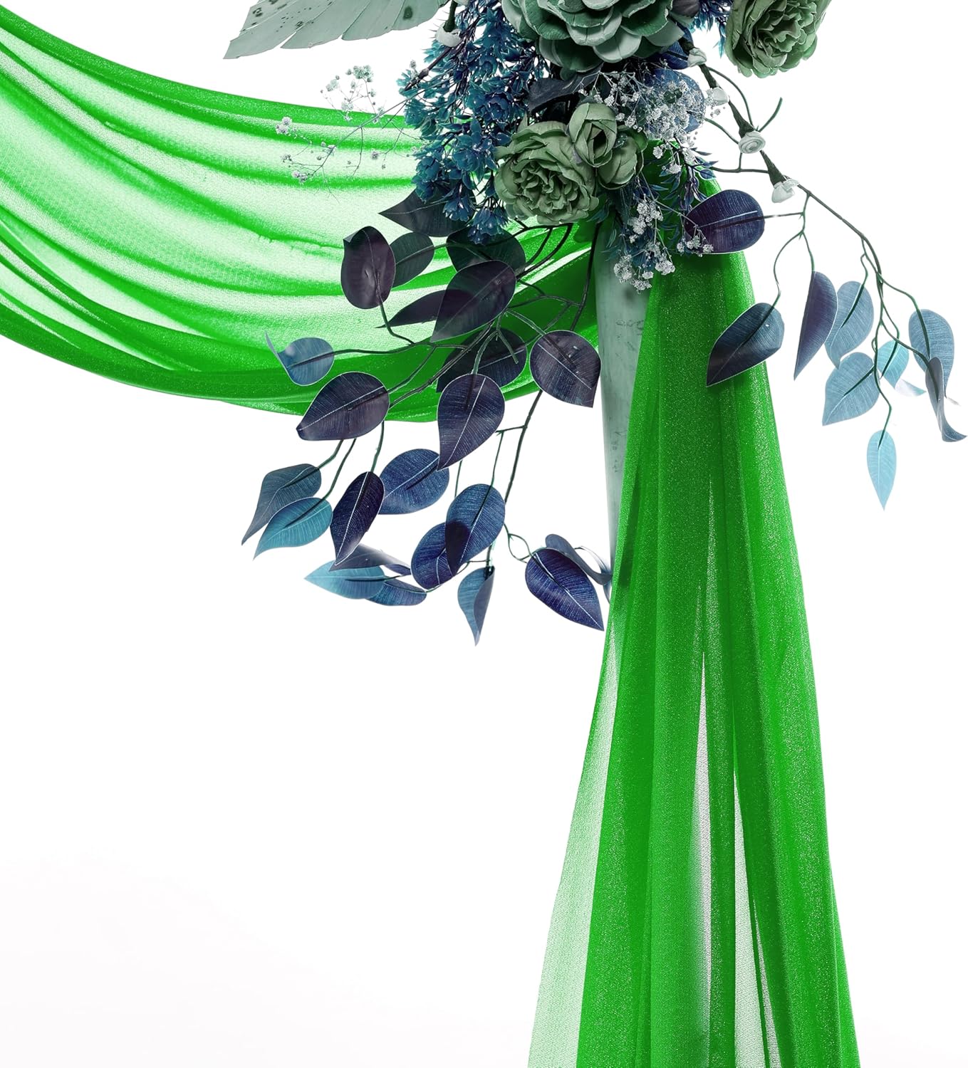 VDS Pack of 1 Panel (30 Inch X 40 Feet) Wedding Arch Draping Fabric Sheer Chiffon Fabric Drapery for Wedding Ceremony Reception Swag Backdrop Canopy Chuppah ARBO Altars Decoration (Green)
