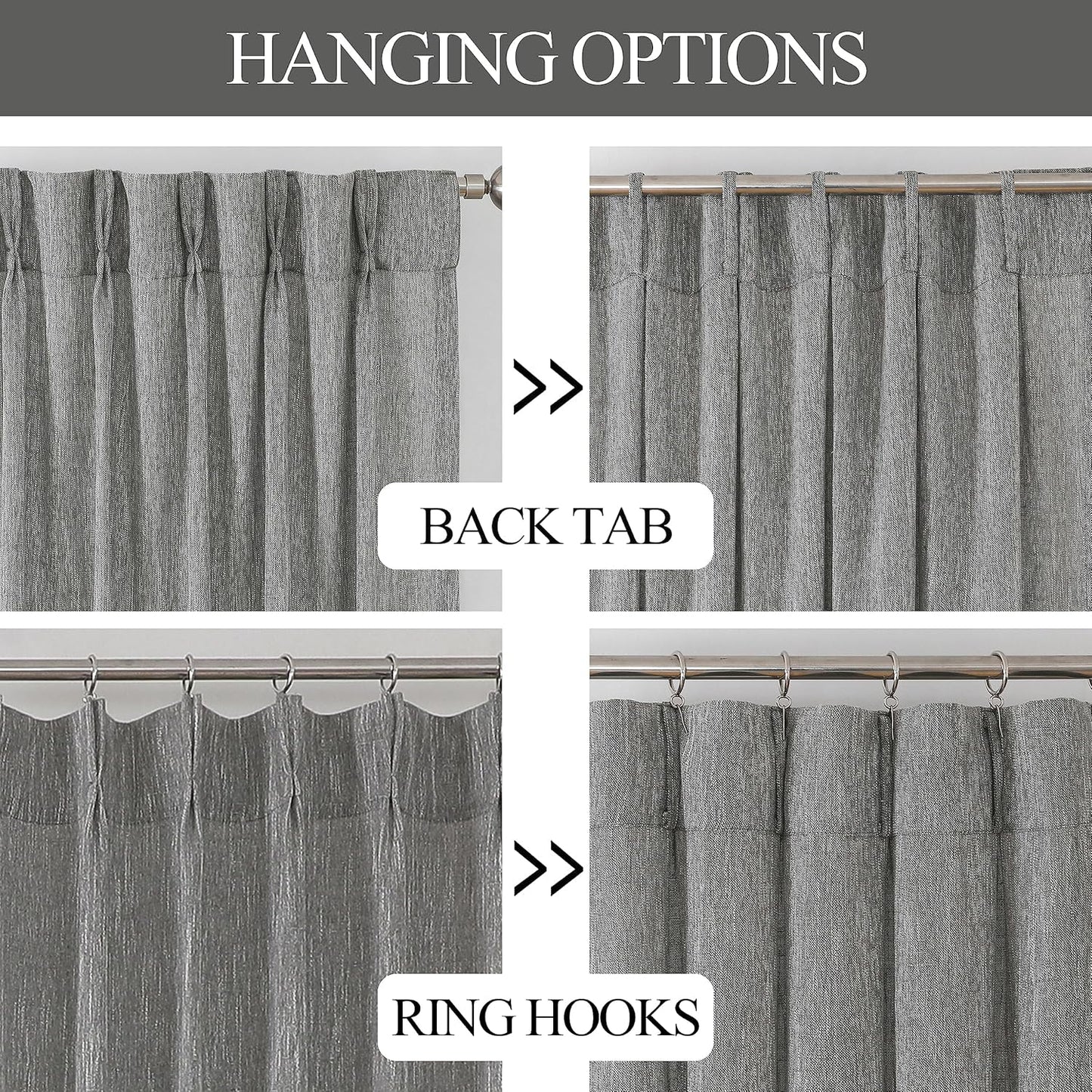 Vision Home Grey Pinch Pleated Semi Sheer Curtains Textured Light Filtering Window Curtains 102 inch for Living Room Bedroom Rayon Blend Charcoal Grey Pinch Pleat Drapes with Hooks 2 Panels 40"Wx102"L