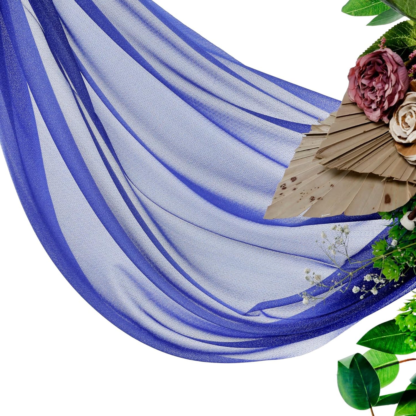 VDS Pack of 4 Panel (30 Inch X 20 Feet) Wedding Arch Draping Fabric Sheer Chiffon Fabric Drapery for Wedding Ceremony Reception Swag Backdrop Canopy Chuppah ARBO Altars Decoration (Royal Blue)