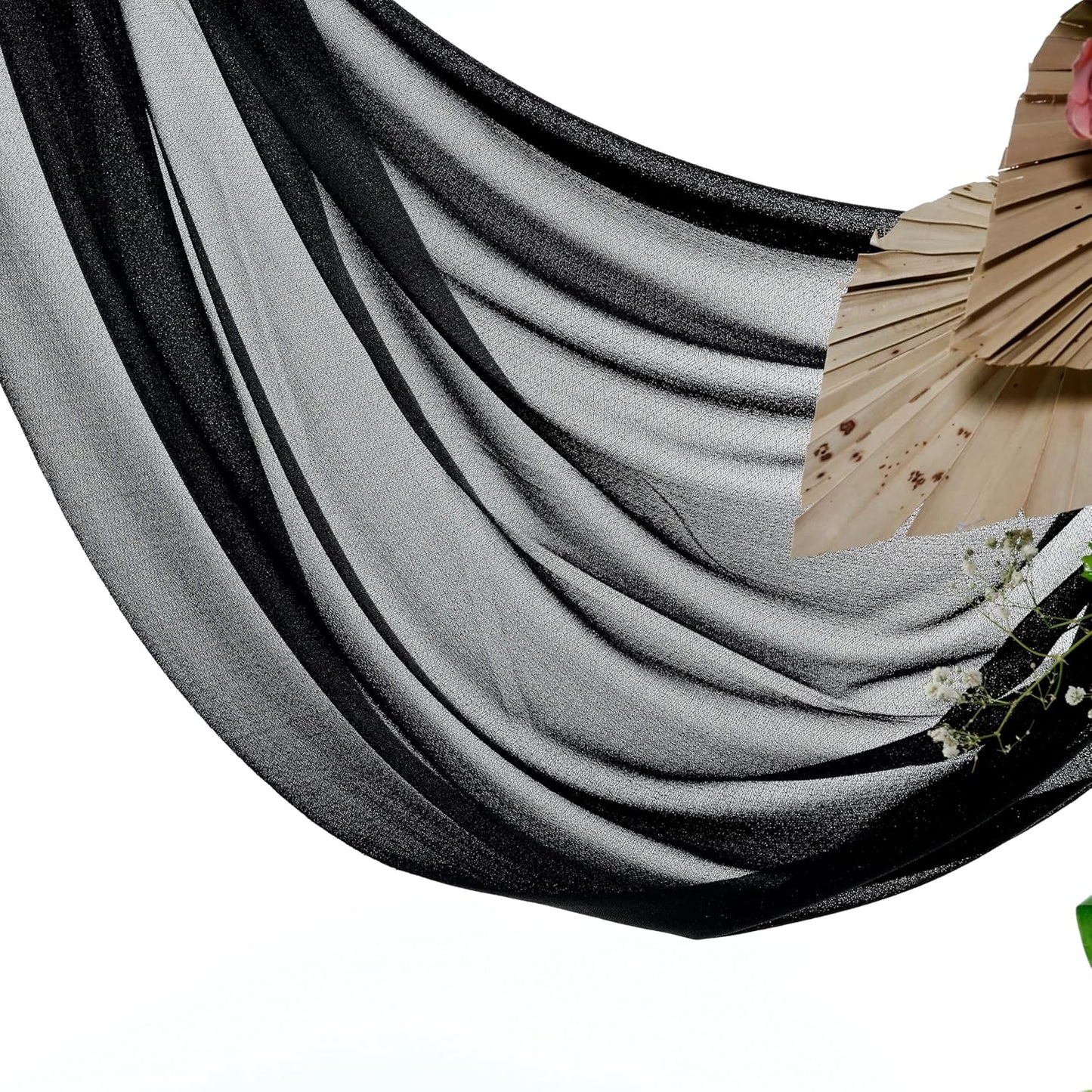 VDS Pack of 1 Panel (30 Inch X 100 Feet) Wedding Arch Draping Fabric Sheer Chiffon Fabric Drapery for Wedding Ceremony Reception Swag Backdrop Canopy Chuppah ARBO Altars Decoration (Black)