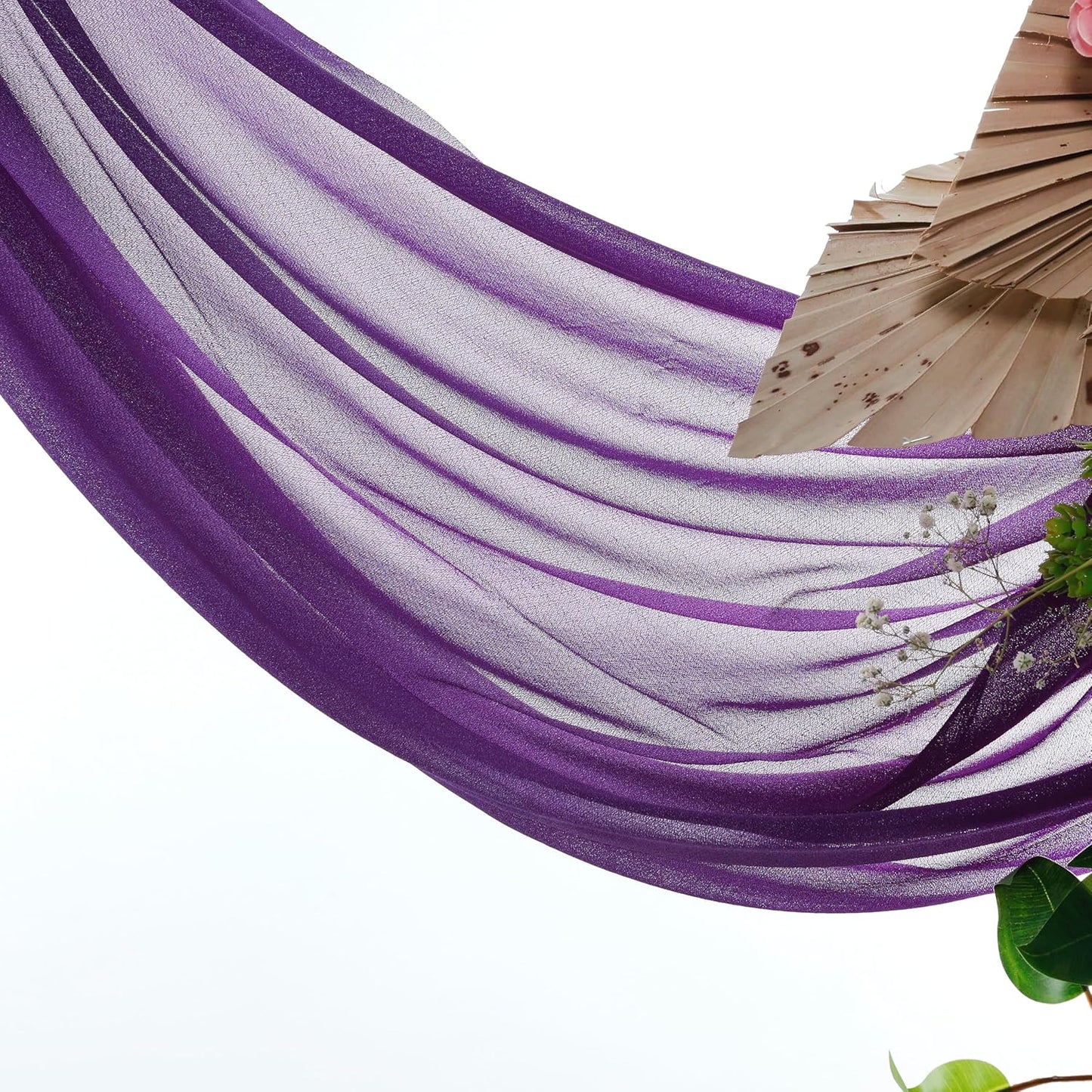VDS Pack of 4 Panel (30 Inch X 20 Feet) Wedding Arch Draping Fabric Sheer Chiffon Fabric Drapery for Wedding Ceremony Reception Swag Backdrop Canopy Chuppah ARBO Altars Decoration (Purple)
