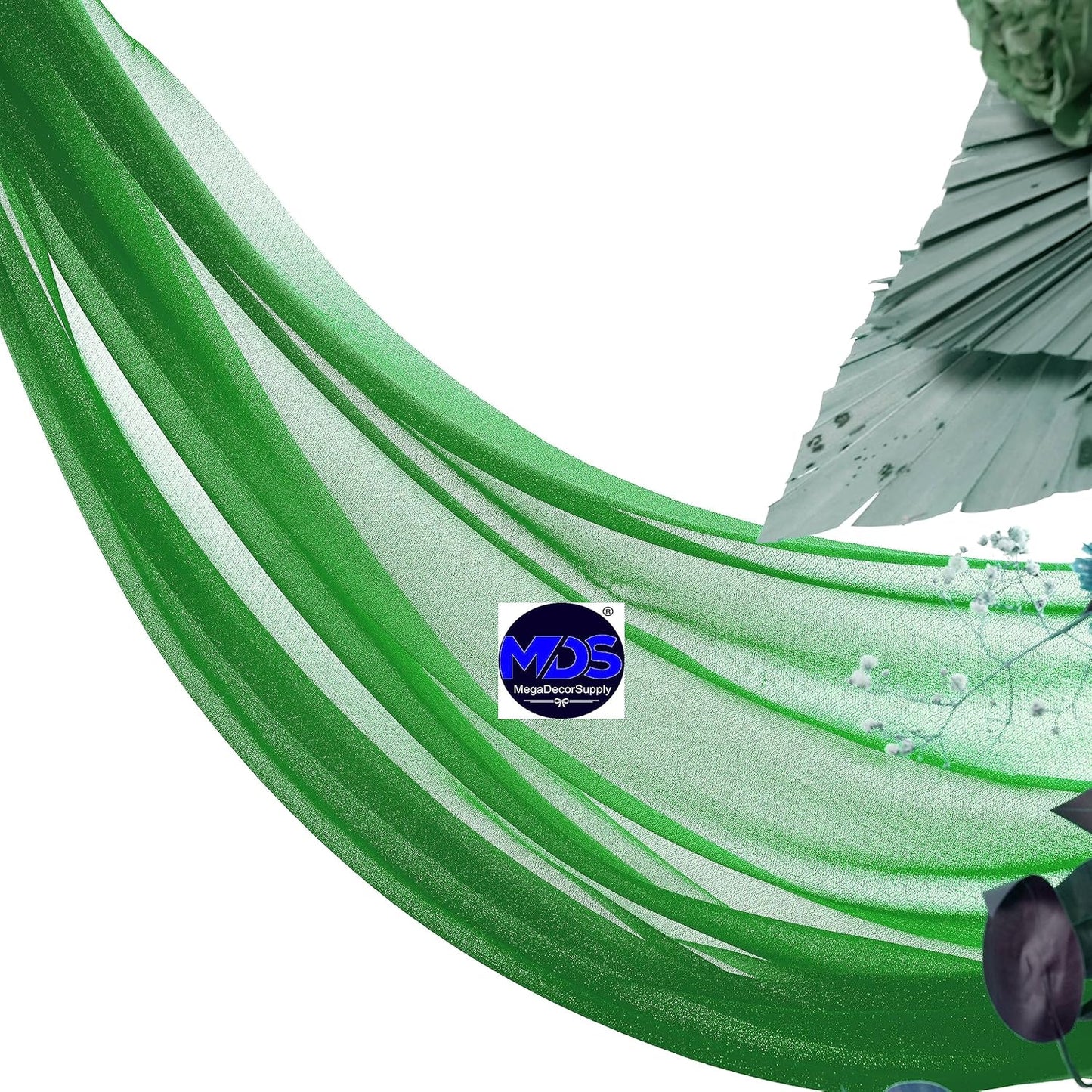 MDS Halloween Chiffon Draping Fabric - 1 Panel, 30" Wide x 40ft Long - Sheer Spooky Arbor & Canopy Drapery for Haunted House Backdrops, Party Ceilings, DIY Costumes & Themed Events - Green