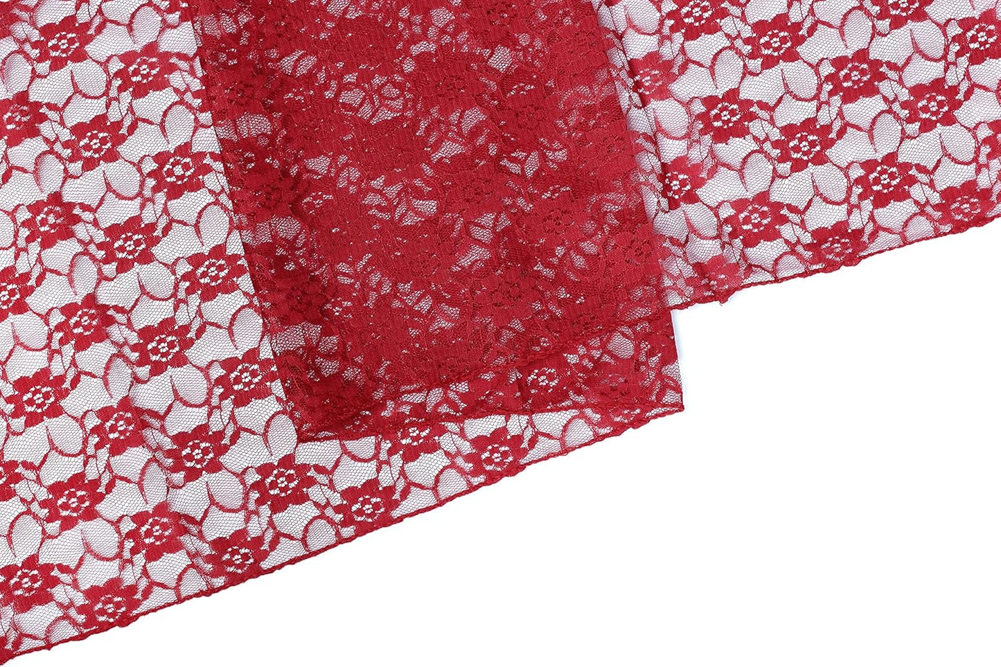 MDS Pack of 15 Wedding 12 x 108 inches Lace Table Runner for Wedding, Decorations for Birthday Parties, Banquets, Graduations, Engagements, and Runners fit Rectangle, Round Table- Apple red