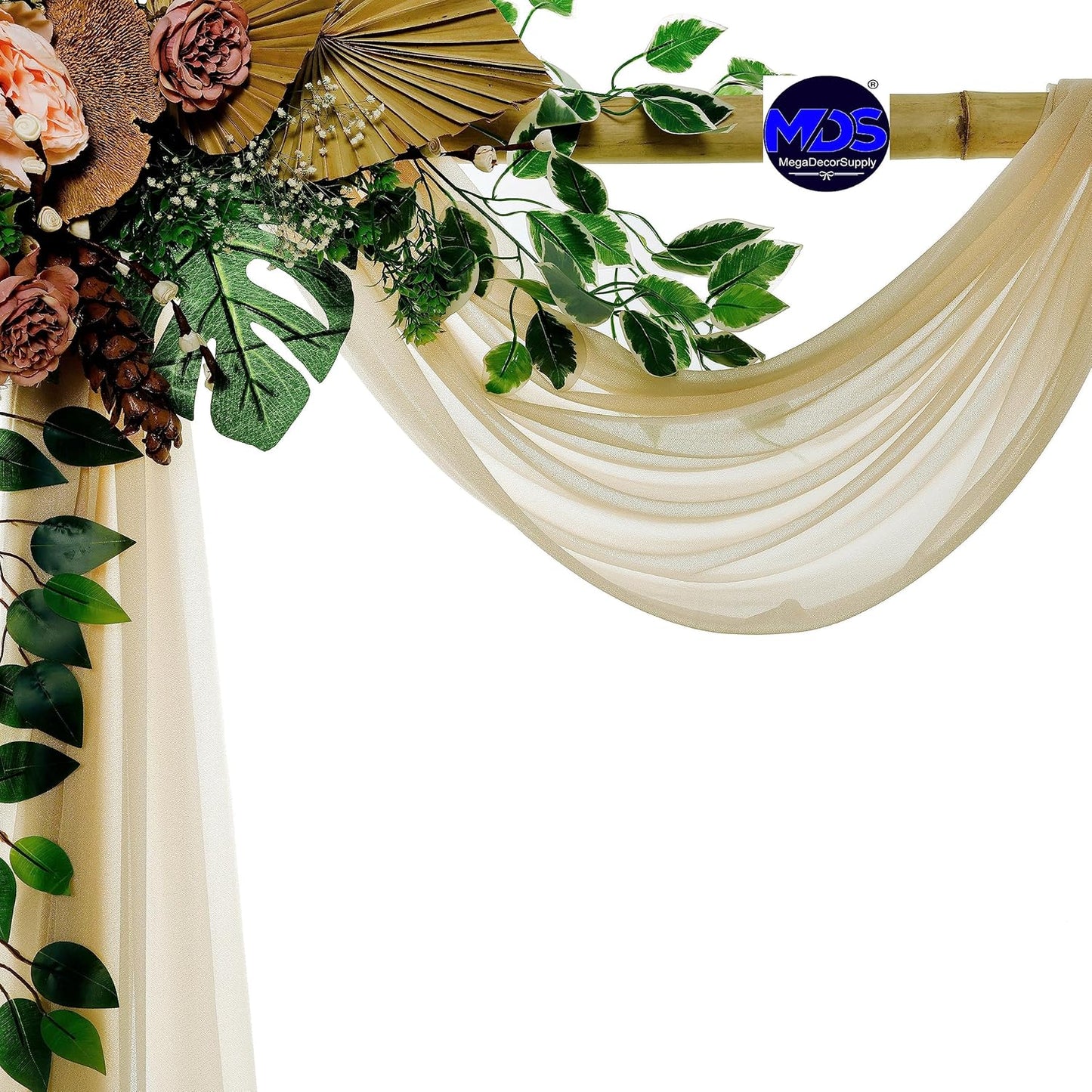 MDS Halloween Chiffon Draping Fabric - 1 Panel, 30" Wide x 50ft Long - Sheer Spooky Arbor & Canopy Drapery for Haunted House Backdrops, Party Ceilings, DIY Costumes & Themed Events - Champagne Gold