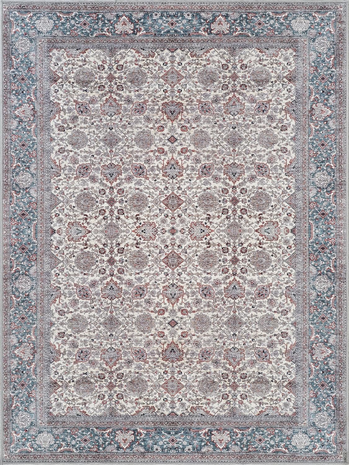 Bloom Rugs Washable Non-Slip 6' x 9' Rug - Teal/Blue/Beige Traditional Oriental Area Rug for Living Room, Bedroom, Dining Room, and Kitchen - Exact Size: 6' x 9'