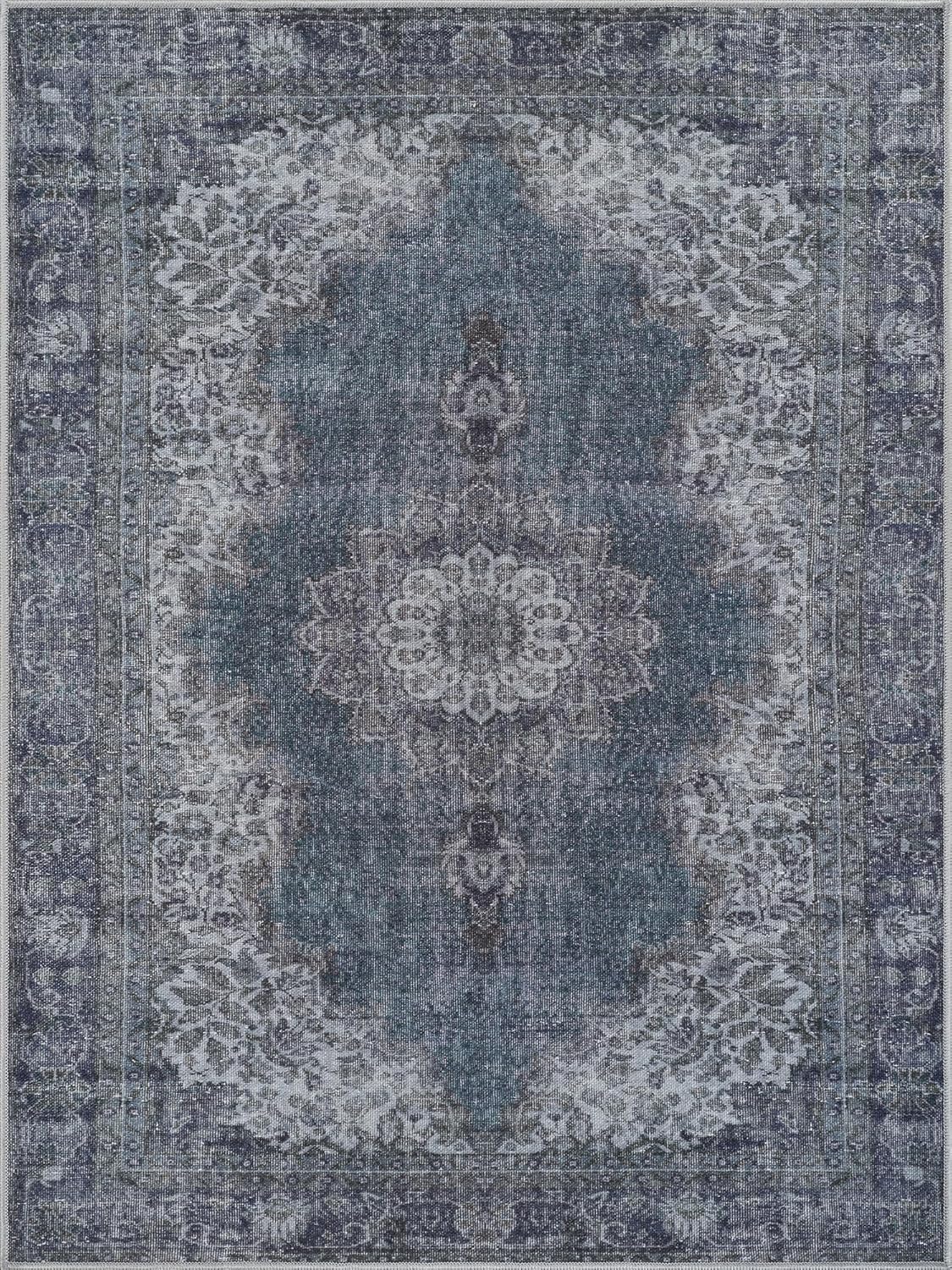 Bloom Rugs Washable Non-Slip 9' x 12' Rug - Dark Teal Traditional Medallion Area Rug for Living Room, Bedroom, Dining Room, and Kitchen - Exact Size: 9' x 12'