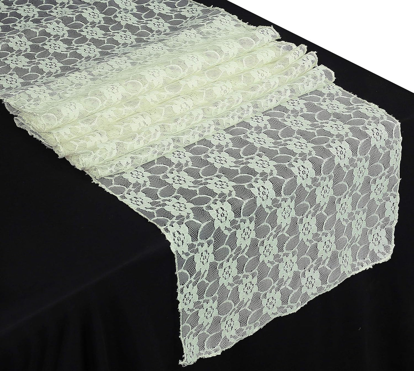 MDS Pack of 20 Wedding 12 x 108 inches Lace Table Runner for Wedding, Decorations for Birthday Parties, Banquets, Graduations, Engagements, and Runners fit Rectangle, Round Table- Ivory